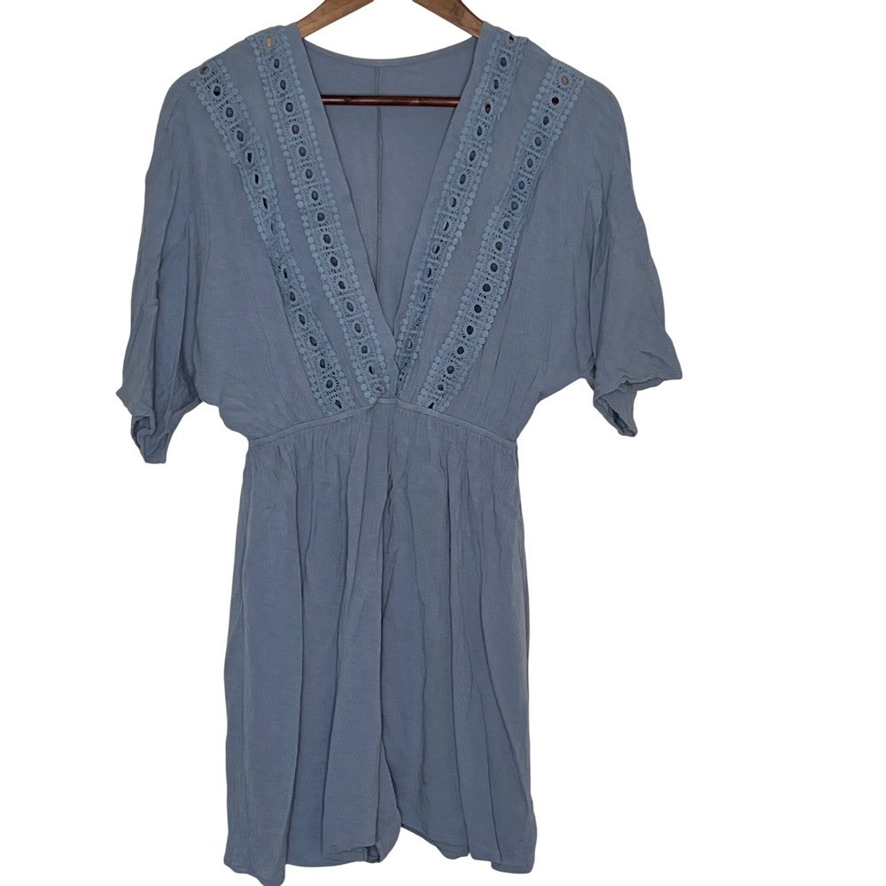 Cupshe Plunging V Neck Cover Up Dress Light Blue Small - Picture 2 of 6